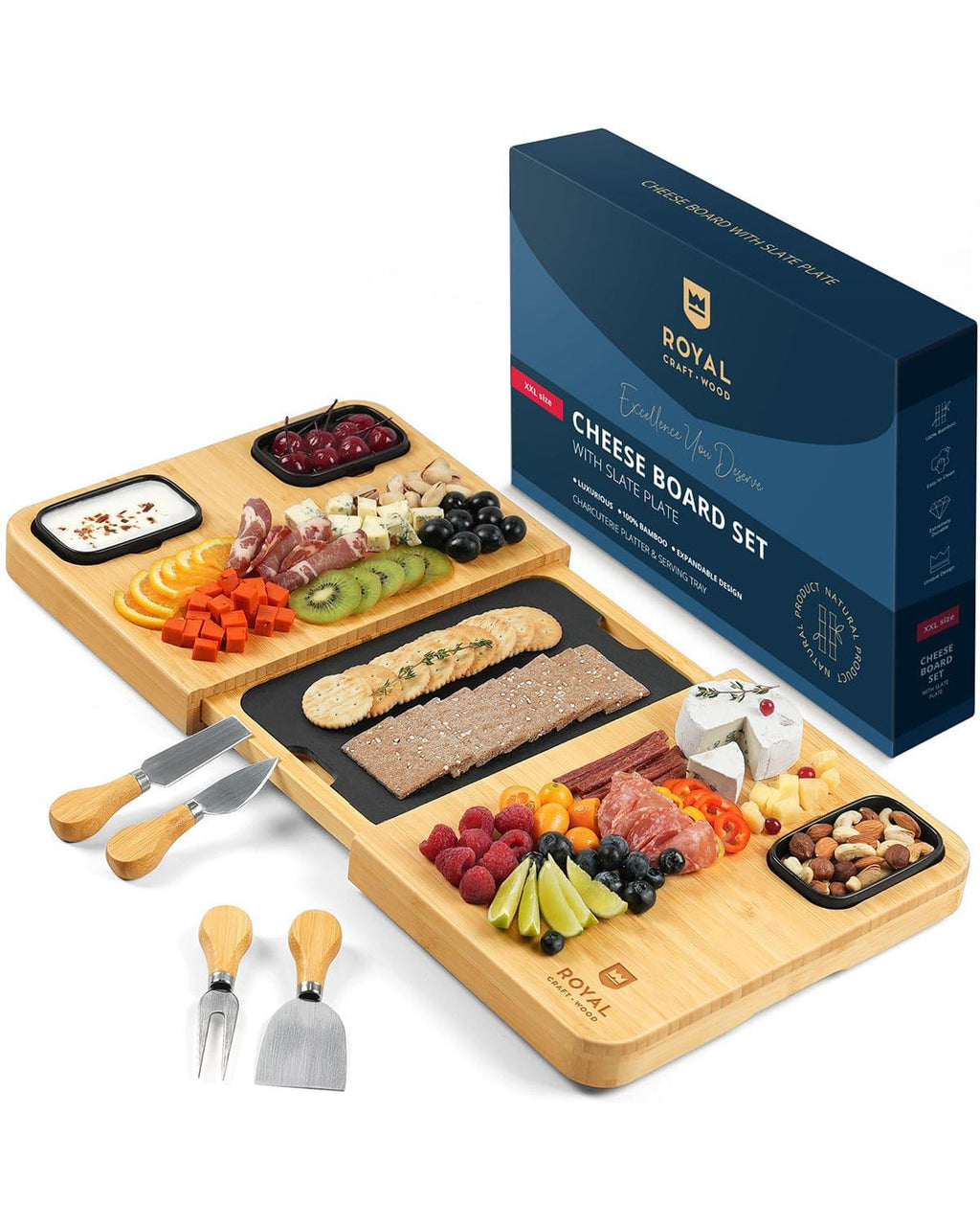 Cheese Board Set with Slate Plate Royal Craft Wood