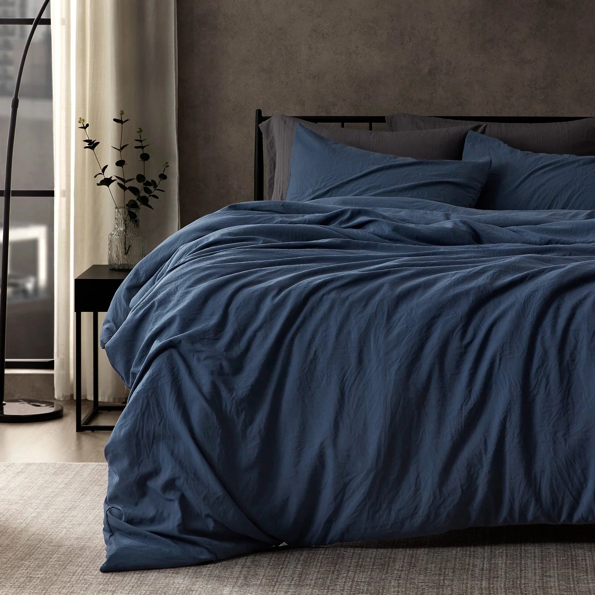 Stone Washed Duvet Cover Set - Navy