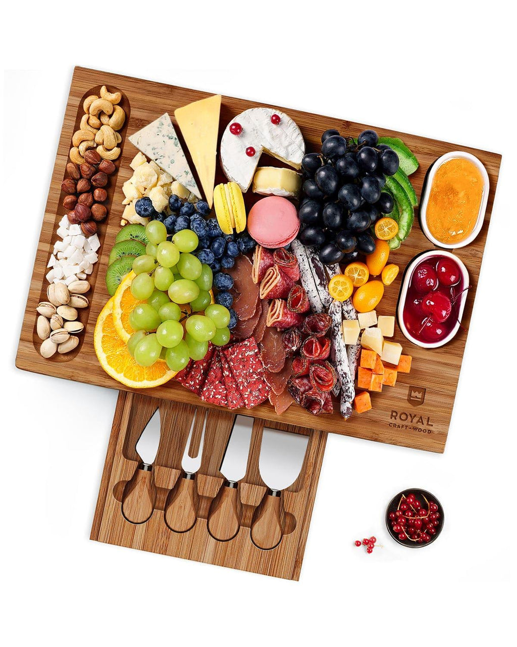 Cheese Board Set w/knives, 16.5“x11”, Brown Royal Craft Wood