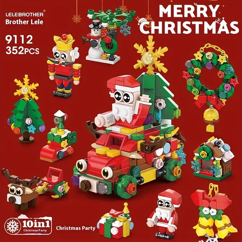 10-in-1 Mini Christmas Series Building Blocks Set, Christmas Gift Assembly Toy, Santa Claus and Snowman Model Kit, Holiday Birthday Gift, Halloween Thanksgiving Tabletop Decor, 352pcs with 10 Small Models or Combine into One House Of Avana