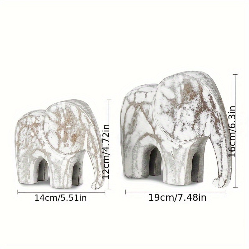 Vintage White Elephant Figurines - Wooden Travel Theme Decorative Statues for Various Room Types, Indoor Use, No Electricity Required House Of Avana