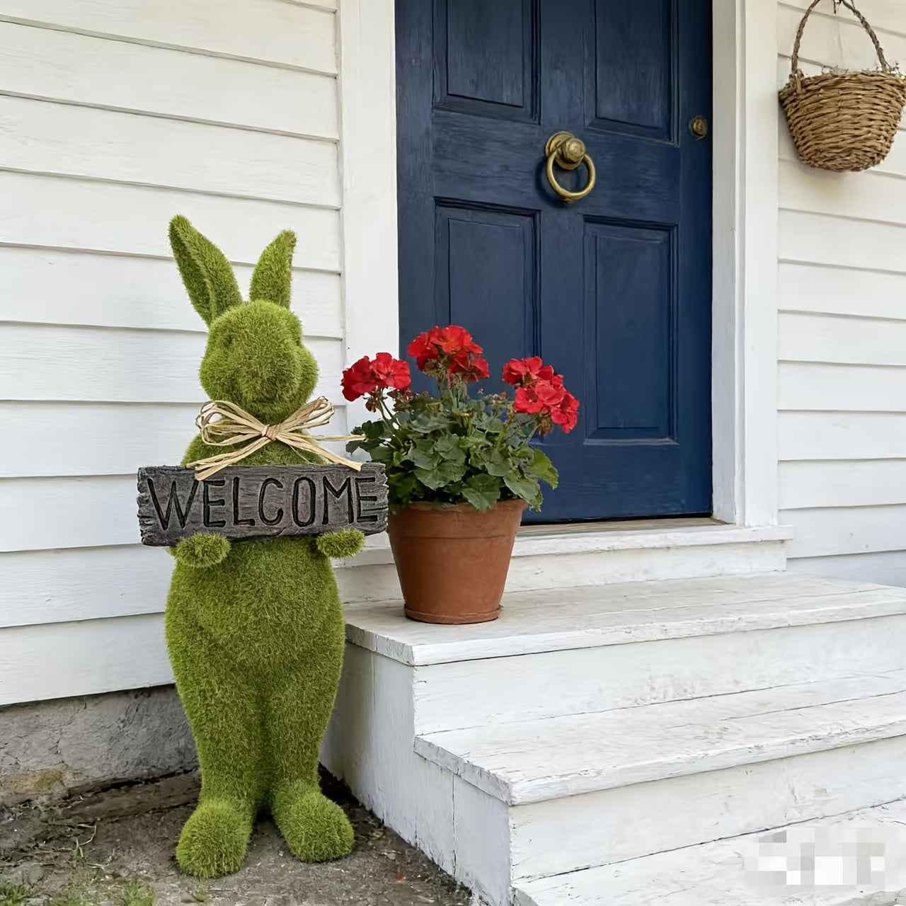 Rabbit Statue - Flocked Green Large