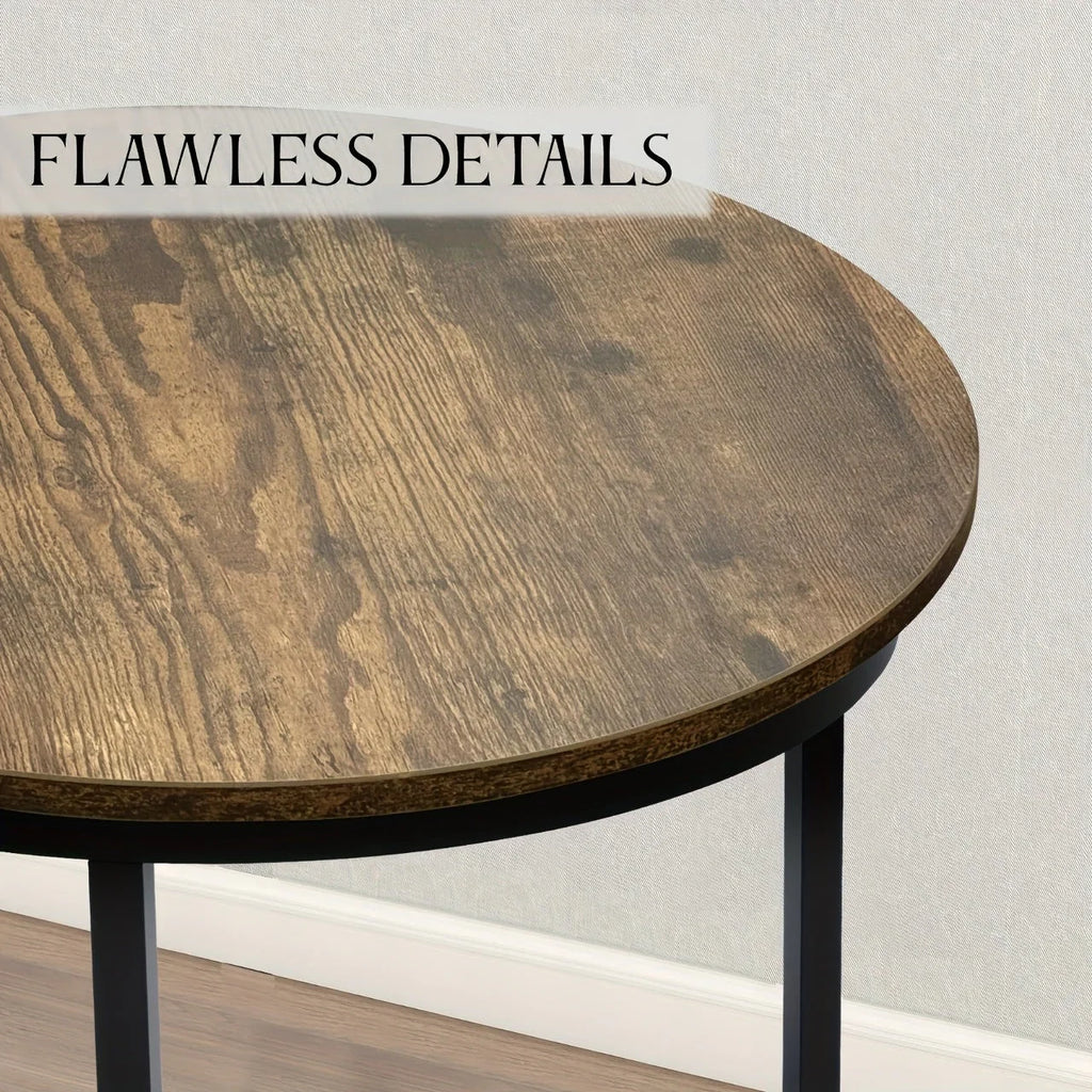 Nesting Coffee Table Set of 2, Round Coffee Table with Wood Grain Top, Non-slip, Industrial Grade Side Table, Suitable for Living Room, Bedroom, Balcony, Courtyard House Of Avana