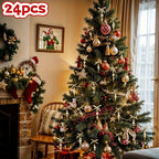 24pcs Bohemian Style Wooden Bead Christmas Tree Ornaments, Natural Wood Beads with Golden Beads and Bows - Farmhouse Style Hanging Decor for Wreaths, Holiday Trees, Floral Arrangements, Wedding Decor Accessories, Vintage Char House Of Avana