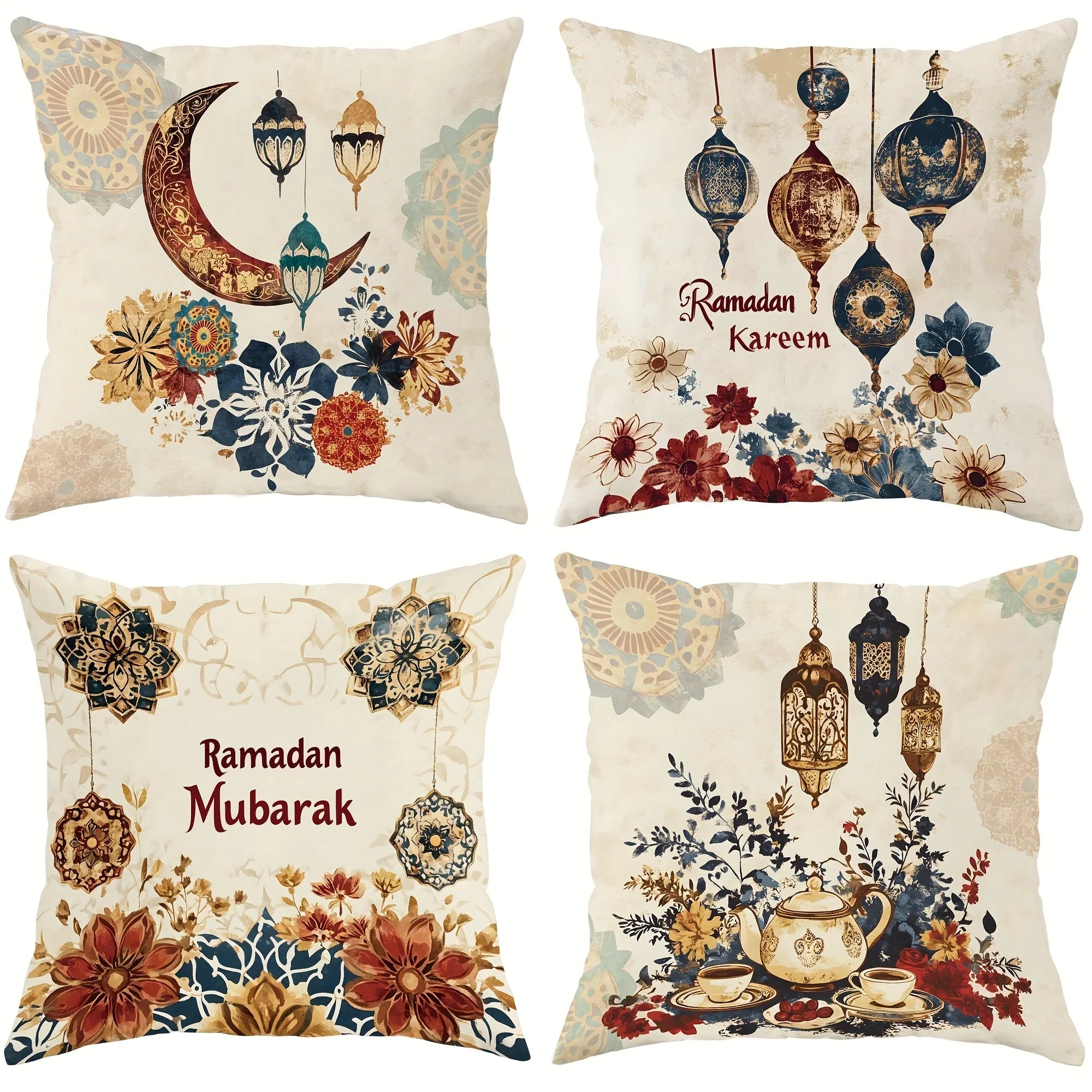 Fabric Pillow Covers - Traditional Ramadan Red/Blue/Golden