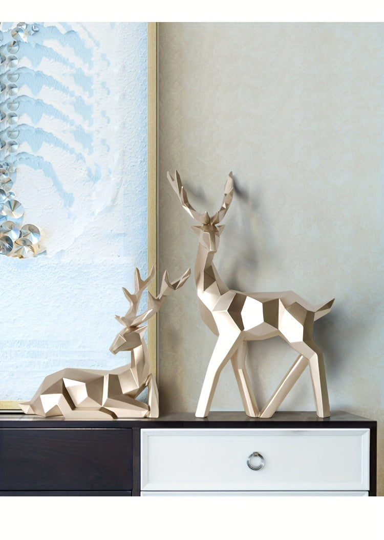 Modern Minimalist Resin Deer & Reindeer Sculpture - & Golden Abstract Animal Figurine, Elegant Home Decor for Living Room, Bedroom, Office, Christmas, Indoor Decoration, Scandinavian Style, Decorative Figurine, Office Decorat House Of Avana