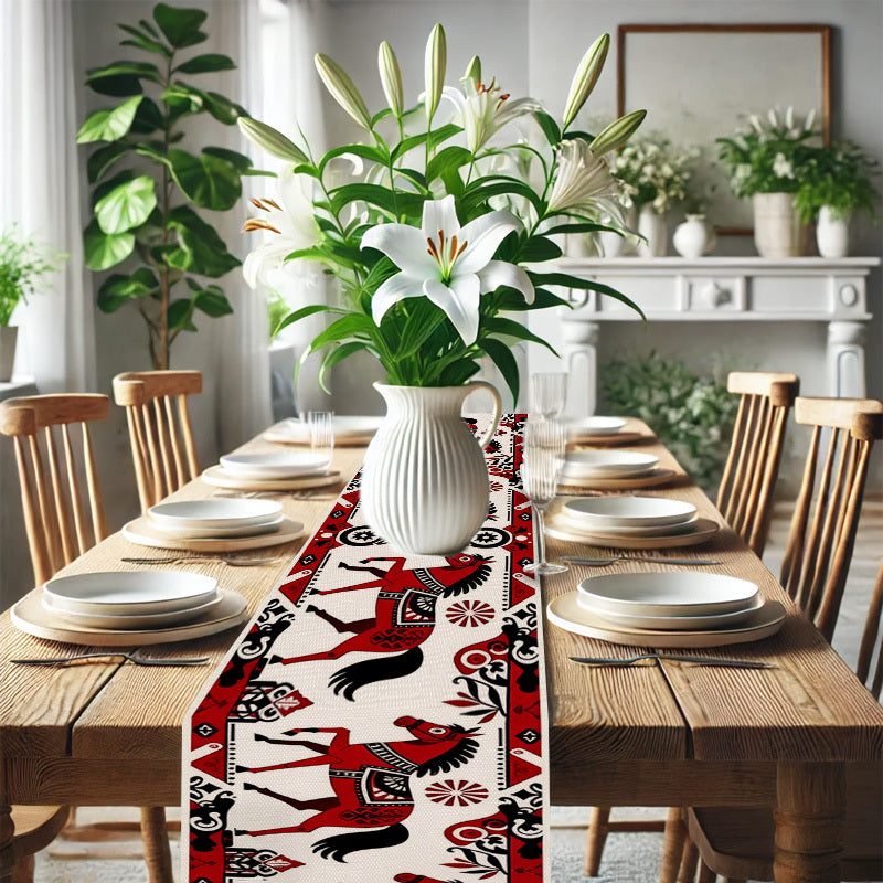 Table Runner - Horse Theme Red Black White