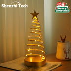 Shenzhi Tech LED Spiral Star Tree Light with Warm White Twinkling & Golden Star Topper - Modern Metal /Outdoor Tabletop Christmas Wedding Party Decor, Plug-Free Portable Spiral Lamp (AA Not House Of Avana