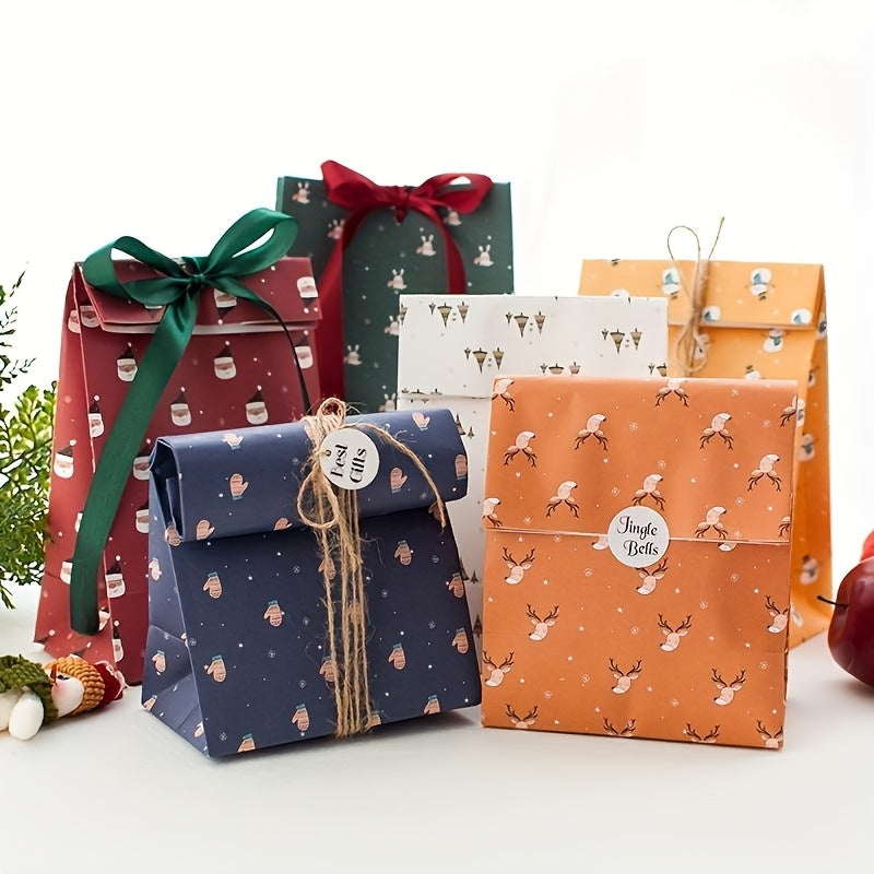 12pcs/set Includes 6 Different Patterns of High-Quality Gift Paper Bags And 6 Different Patterns of Labels, Featuring Snowman And Elk Elements, Can Hold Candy/Point/Snacks/Chocolate, Perfect for Holiday Atmosphere, 6 Differen House Of Avana