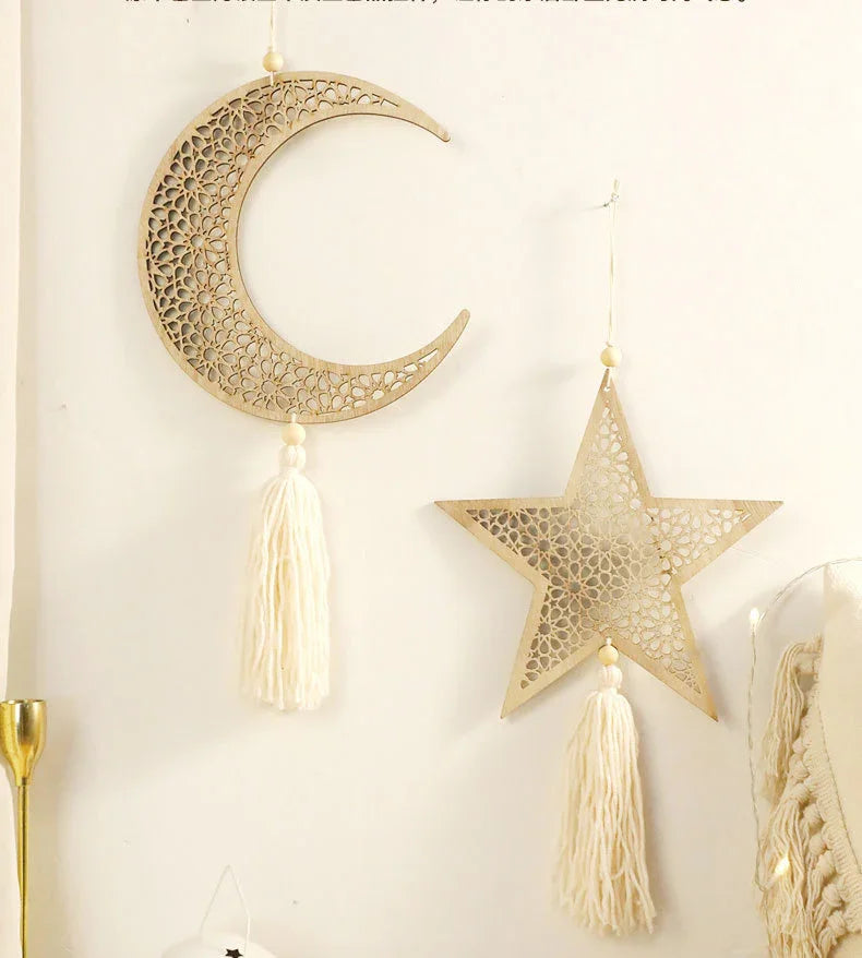 Minimalist Wooden Pendant - Natural Tassel Design