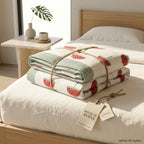 Cream & Red Tulip Floral Jaipur Indian hand block print tulip quilted comforter | Jaipur Indian hand block print cotton muslin quilted comforter | Sanganer tulip block print bedding | Queen King size quilt India | House of Avana