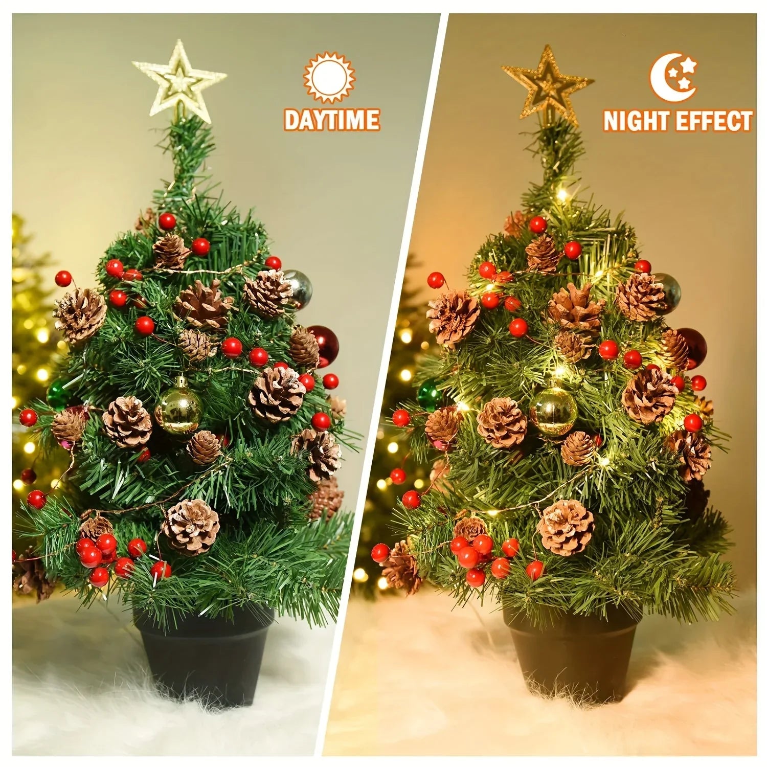 1pc 20-LED Warm White & Multicolor Fairy Lights with Pine Cones & Red Baubles - 199.95cm Indoor/ Christmas Tree, Wedding, Party, Home Decorations - Plug-in String Lights with On/Off Control, Durable Plastic Construction, ( No House Of Avana