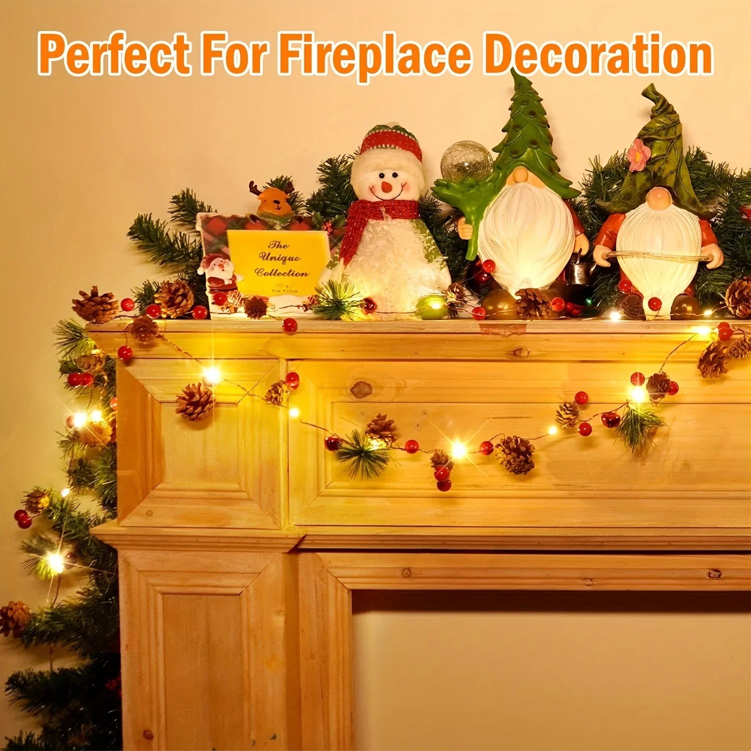 1pc 20-LED Warm White & Multicolor Fairy Lights with Pine Cones & Red Baubles - 199.95cm Indoor/ Christmas Tree, Wedding, Party, Home Decorations - Plug-in String Lights with On/Off Control, Durable Plastic Construction, ( No House Of Avana