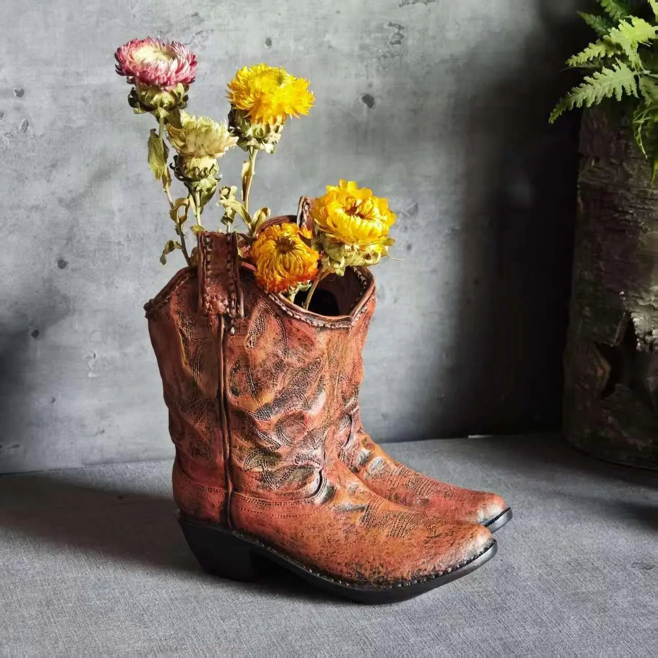 American Country Creative Western Cowboy Boot Resin Flower Pot Ornament Vase for Balcony Garden... - House Of Avana