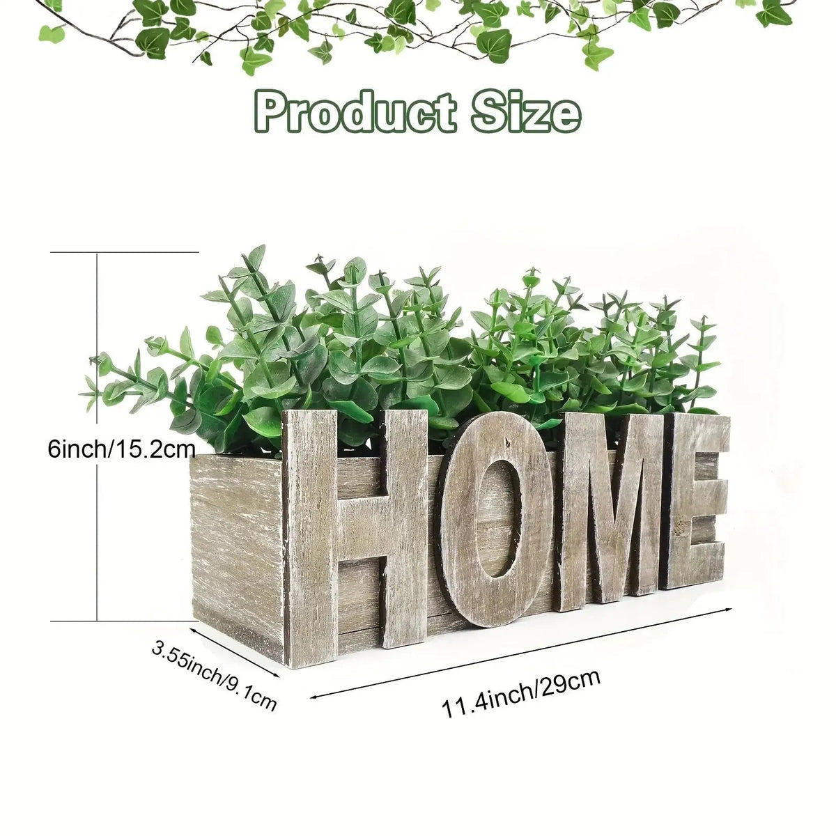 , Artificial Eucalyptus Potted Plant, Fake Green Plant with Wooden Pot for Spring Summer Gift Ideas,... - House Of Avana [[SKU:HOA-FLR-003]]