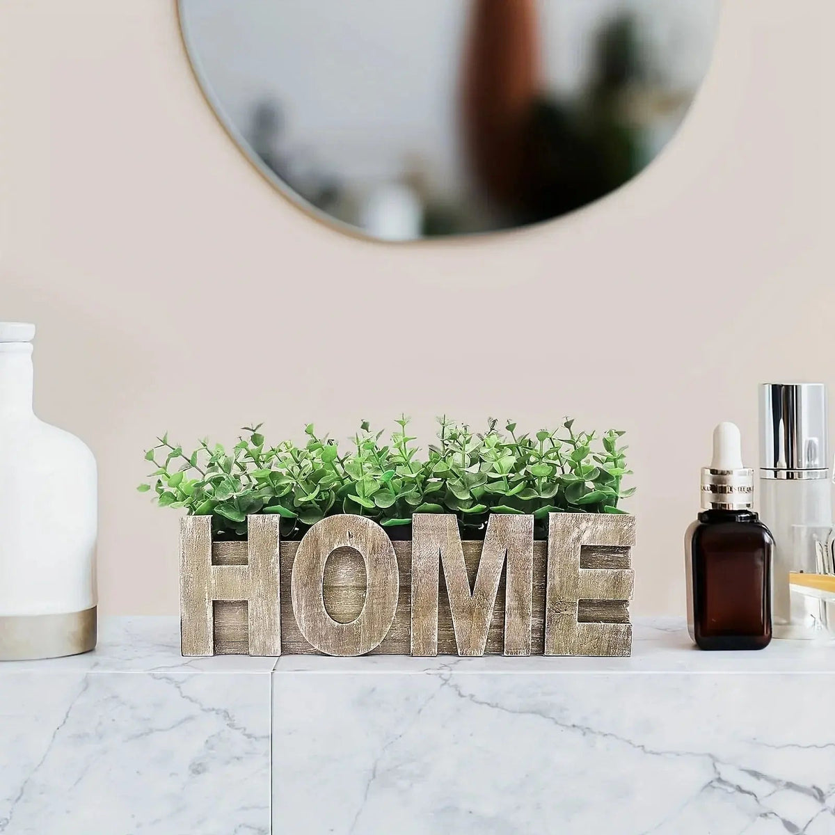 , Artificial Eucalyptus Potted Plant, Fake Green Plant with Wooden Pot for Spring Summer Gift Ideas,... - House Of Avana [[SKU:HOA-FLR-003]]