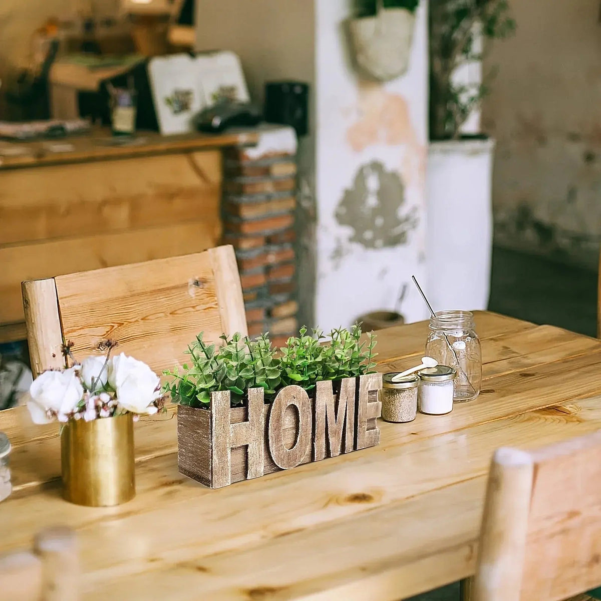 , Artificial Eucalyptus Potted Plant, Fake Green Plant with Wooden Pot for Spring Summer Gift Ideas,... - House Of Avana [[SKU:HOA-FLR-003]]