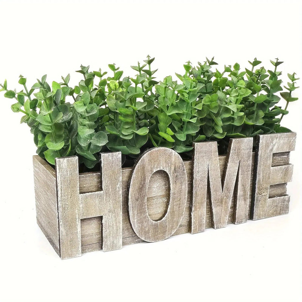 , Artificial Eucalyptus Potted Plant, Fake Green Plant with Wooden Pot for Spring Summer Gift Ideas,... - House Of Avana [[SKU:HOA-FLR-003]]