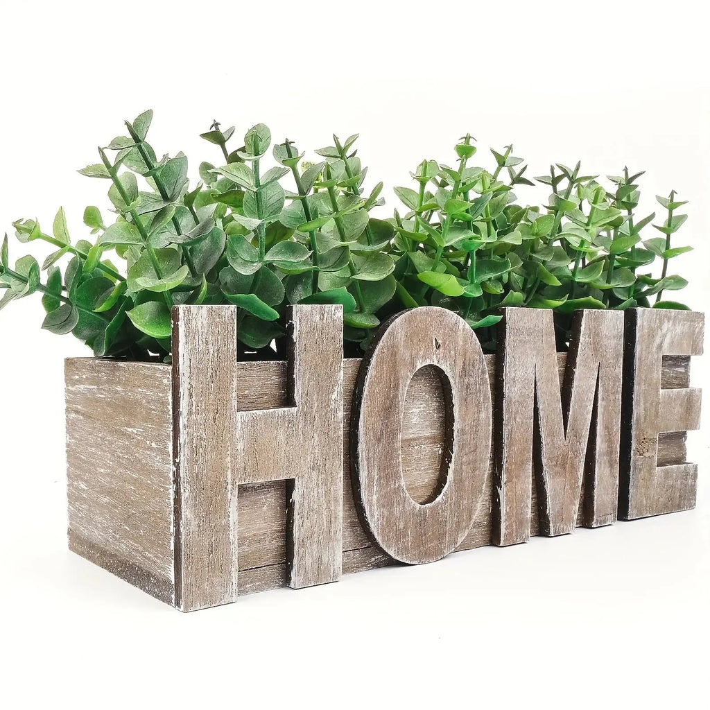 , Artificial Eucalyptus Potted Plant, Fake Green Plant with Wooden Pot for Spring Summer Gift Ideas,... - House Of Avana
