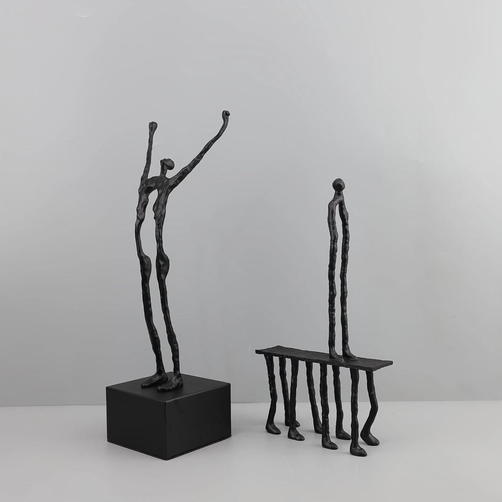 Cast Iron and Marble Abstract Human Figurine Statue Art Piece, Suitable for Living Room, Office,... - House Of Avana