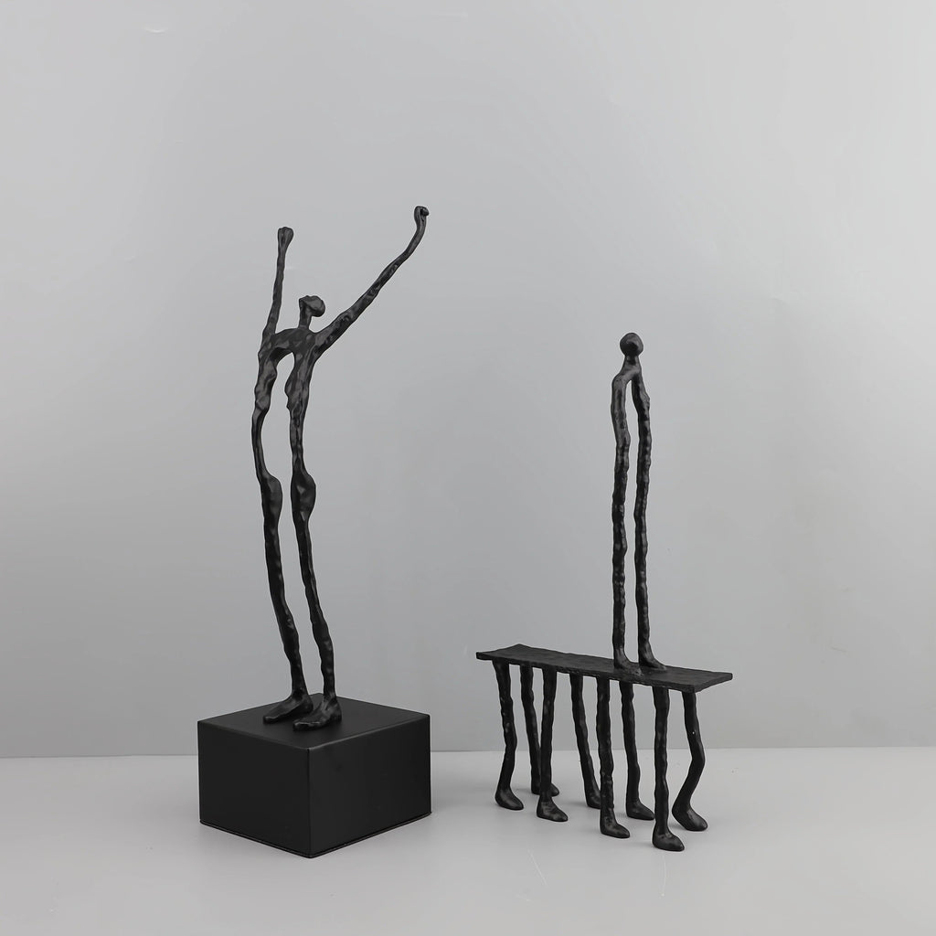 Cast Iron and Marble Abstract Human Figurine Statue Art Piece, Suitable for Living Room, Office,... - House Of Avana [[SKU:HOA-BOK-400]]