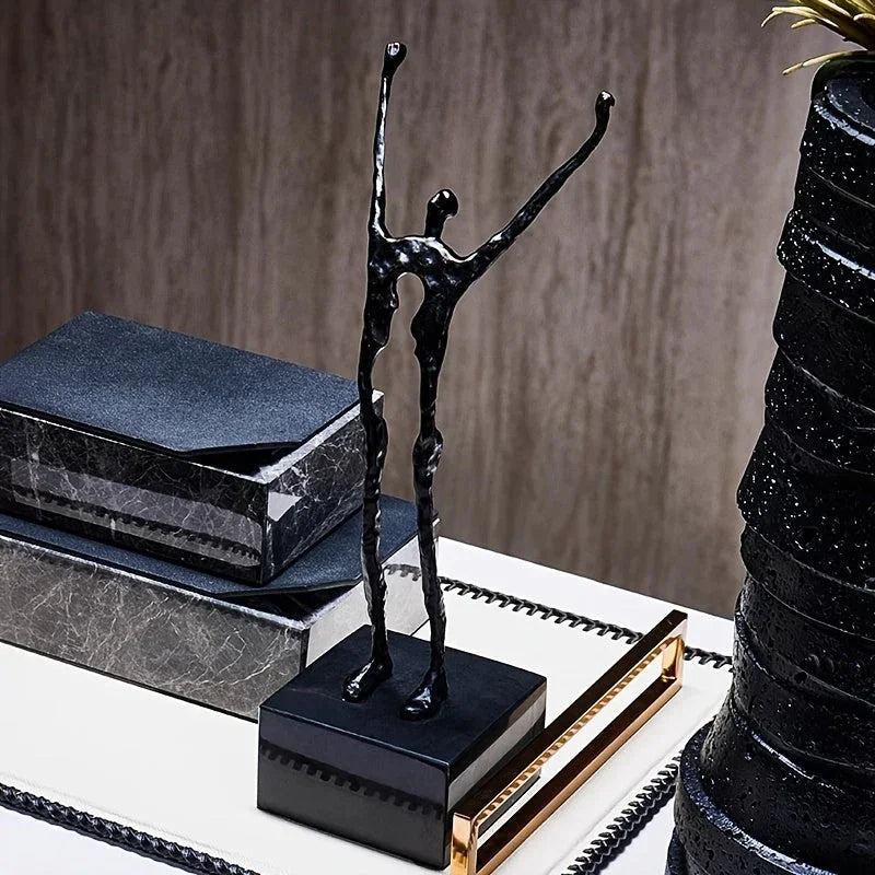 Cast Iron and Marble Abstract Human Figurine Statue Art Piece, Suitable for Living Room, Office,... - House Of Avana [[SKU:HOA-BOK-400]]