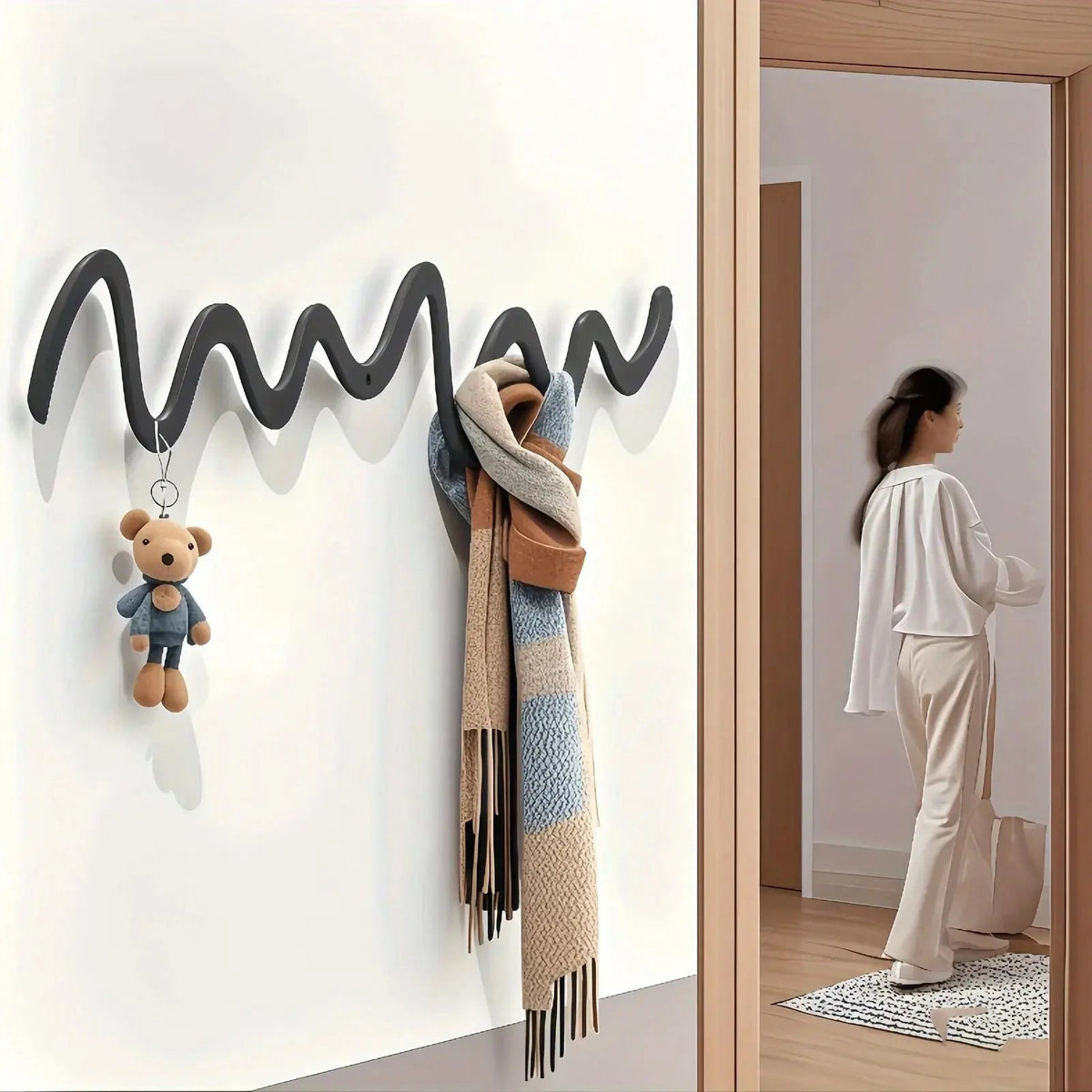 Creative Metal Wavy Wall Hook, Strong Load-bearing Capacity, Multi-functional Storage Organizer for... - House Of Avana [[SKU:HOA-STO-024]]