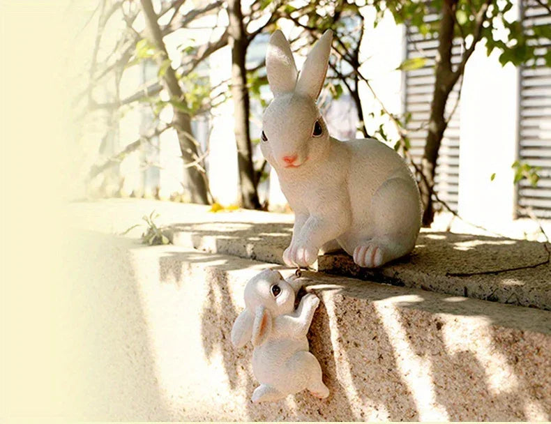 [1pc Funny Easter Bunny] 1pc Funny Easter Bunny Rabbit Mama And Baby Garden Statues With Flower Crowns | Easter Figurine Decorations For Home Garden Decor Outdoor Statues, Table Decorations