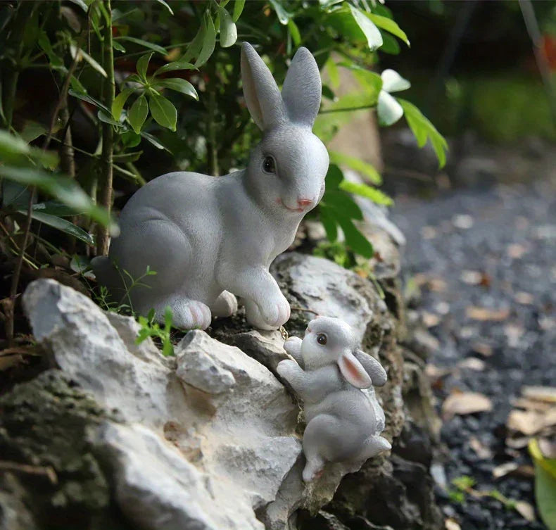 [1pc Funny Easter Bunny] 1pc Funny Easter Bunny Rabbit Mama And Baby Garden Statues With Flower Crowns | Easter Figurine Decorations For Home Garden Decor Outdoor Statues, Table Decorations