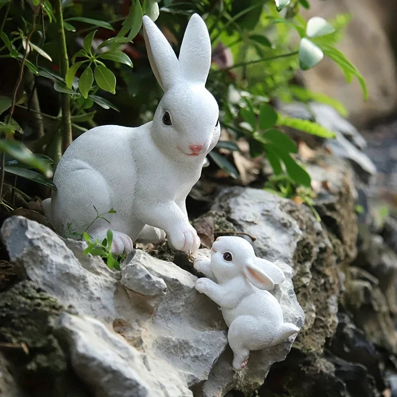 [1pc Funny Easter Bunny] 1pc Funny Easter Bunny Rabbit Mama And Baby Garden Statues With Flower Crowns | Easter Figurine Decorations For Home Garden Decor Outdoor Statues, Table Decorations