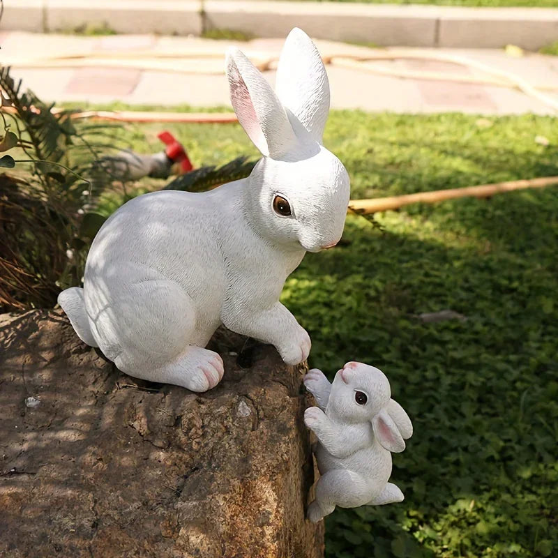 [1pc Funny Easter Bunny] 1pc Funny Easter Bunny Rabbit Mama And Baby Garden Statues With Flower Crowns | Easter Figurine Decorations For Home Garden Decor Outdoor Statues, Table Decorations