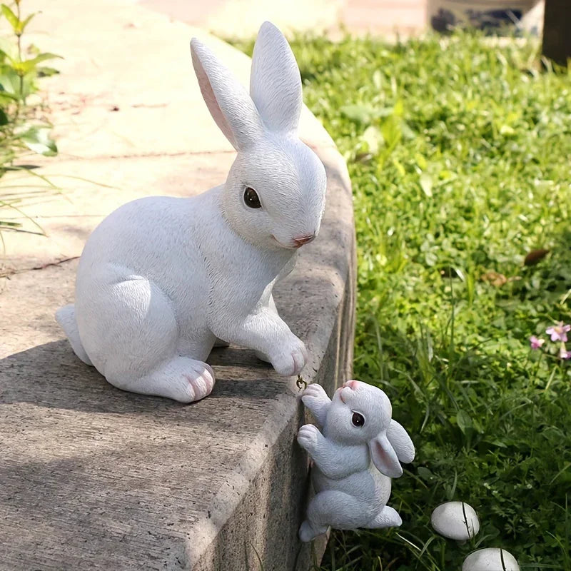 [1pc Funny Easter Bunny] 1pc Funny Easter Bunny Rabbit Mama And Baby Garden Statues With Flower Crowns | Easter Figurine Decorations For Home Garden Decor Outdoor Statues, Table Decorations
