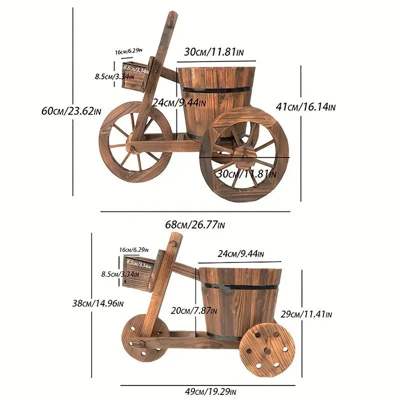 Garden Retro Style Wooden Tricycle Flowerpot Solid Wood Outdoor Garden Plant Planting Flowerpot Home... - House Of Avana