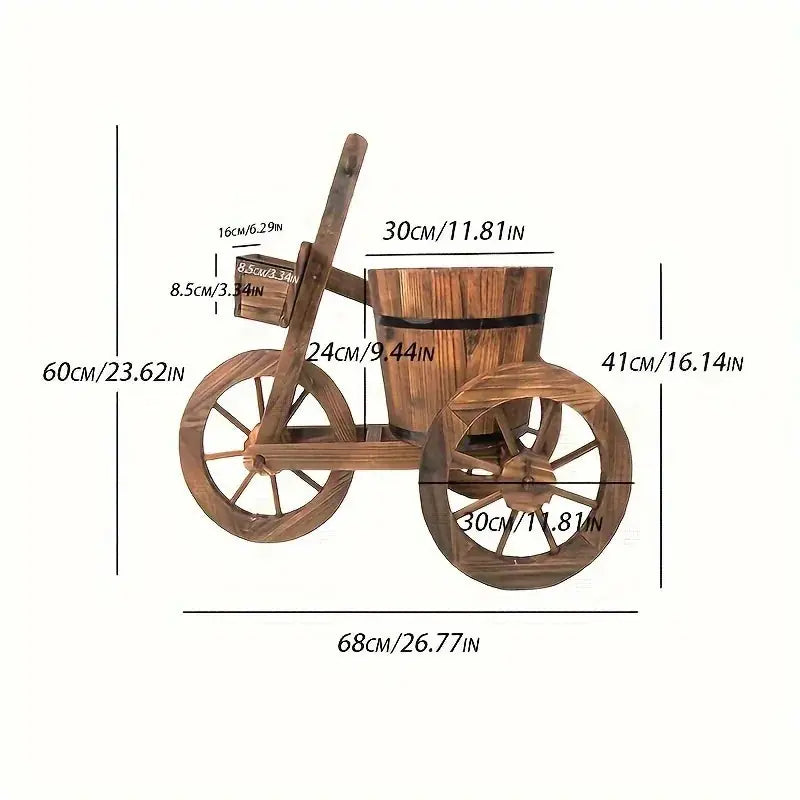 Garden Retro Style Wooden Tricycle Flowerpot Solid Wood Outdoor Garden Plant Planting Flowerpot Home... - House Of Avana