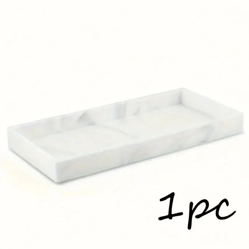 Marble Rectangular Decorative Tray - Elegant White & Golden Bathroom Vanity Organizer with Multiple... - House Of Avana