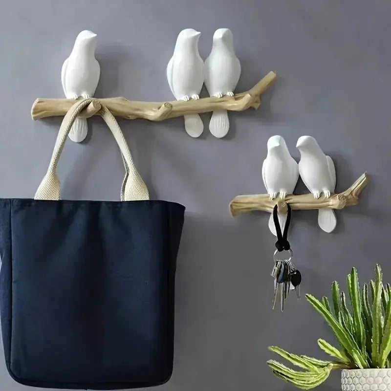 Nordic Bird Design Wall Hook - Stylish Resin Key & Coat Organizer for Entryway, Decorative White Birds... - House Of Avana [[SKU:HOA-ENF-001]]