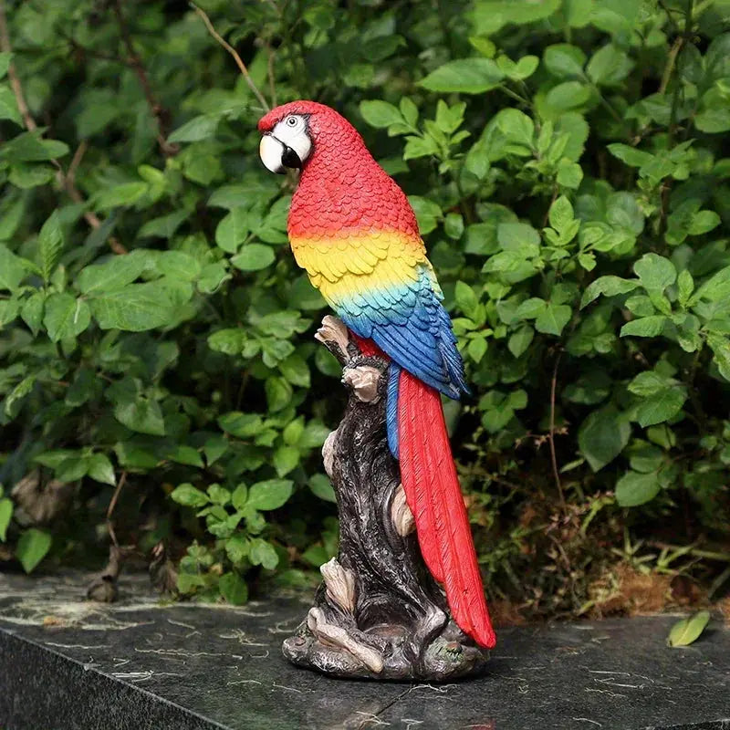 Vibrant Resin Parrot Garden Statue, Colorful Bird Sculpture, Lifelike Flying Parrot Figurine, Vivid Red... - House Of Avana