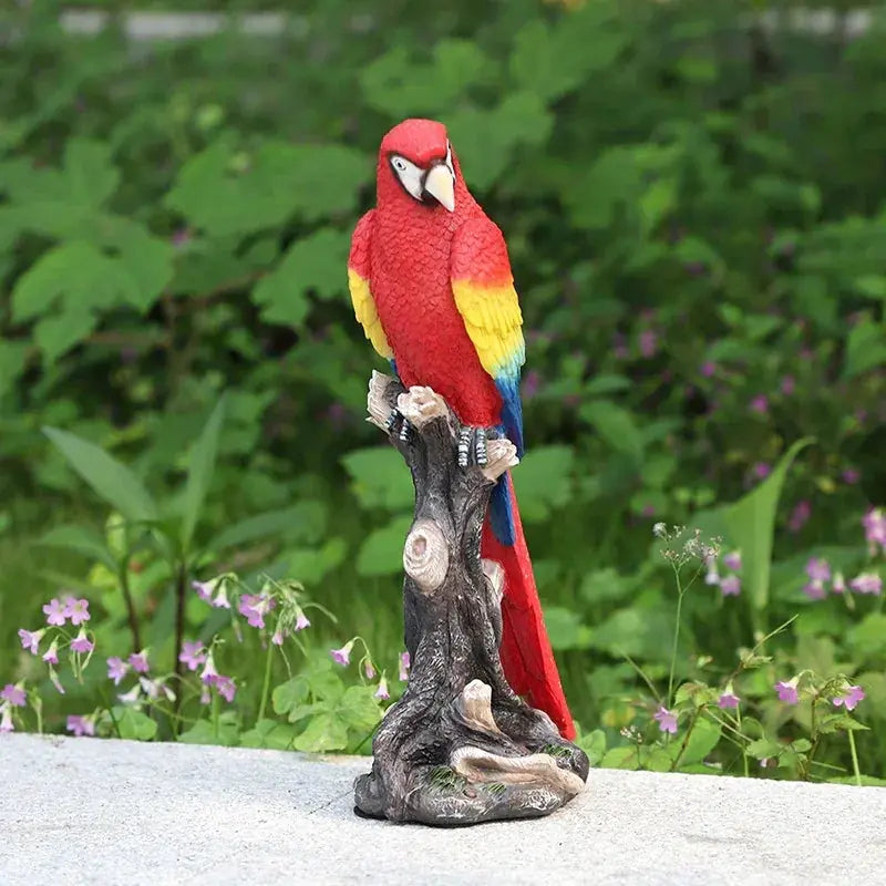 Vibrant Resin Parrot Garden Statue, Colorful Bird Sculpture, Lifelike Flying Parrot Figurine, Vivid Red... - House Of Avana