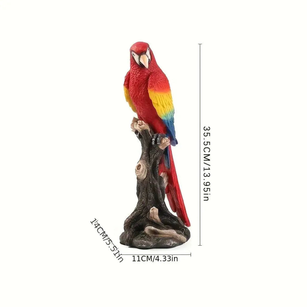 Vibrant Resin Parrot Garden Statue, Colorful Bird Sculpture, Lifelike Flying Parrot Figurine, Vivid Red... - House Of Avana