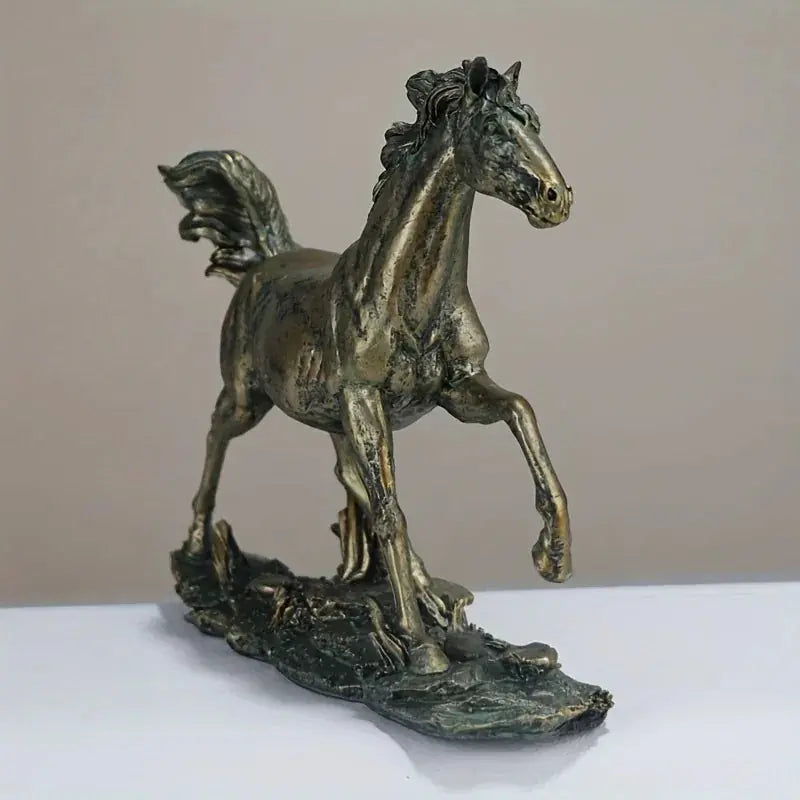 Vintage Bronze Horse Statue - Resin, Ideal for Bedroom, Living Room, Office Entrance Decor - No... - House Of Avana