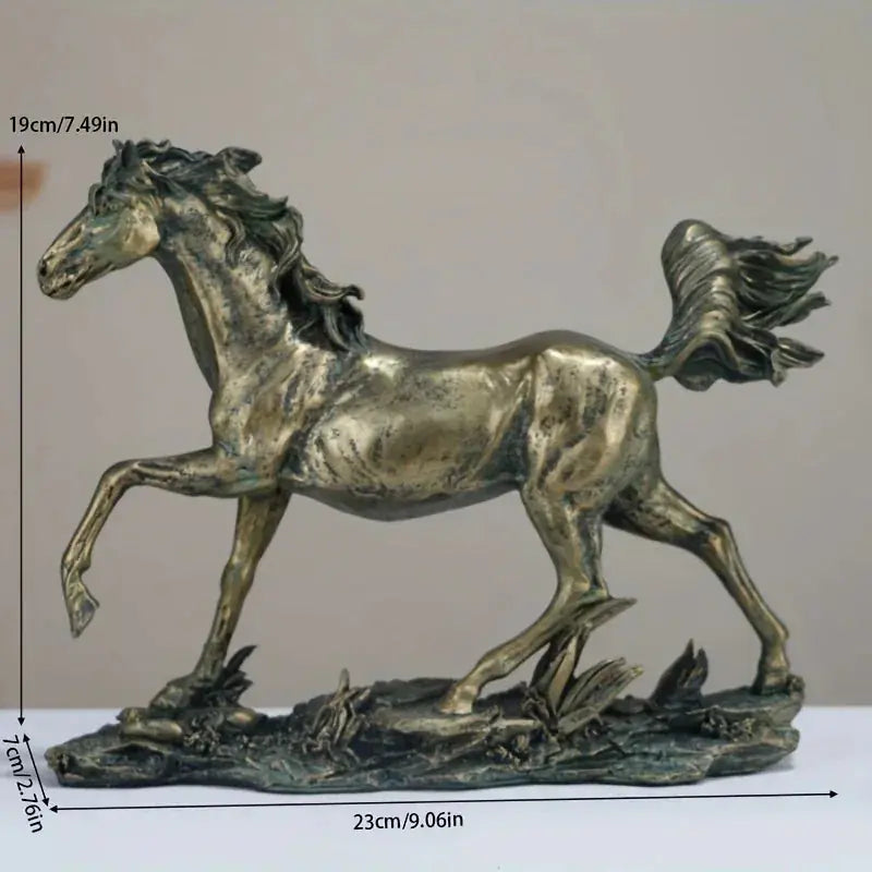Vintage Bronze Horse Statue - Resin, Ideal for Bedroom, Living Room, Office Entrance Decor - No... - House Of Avana