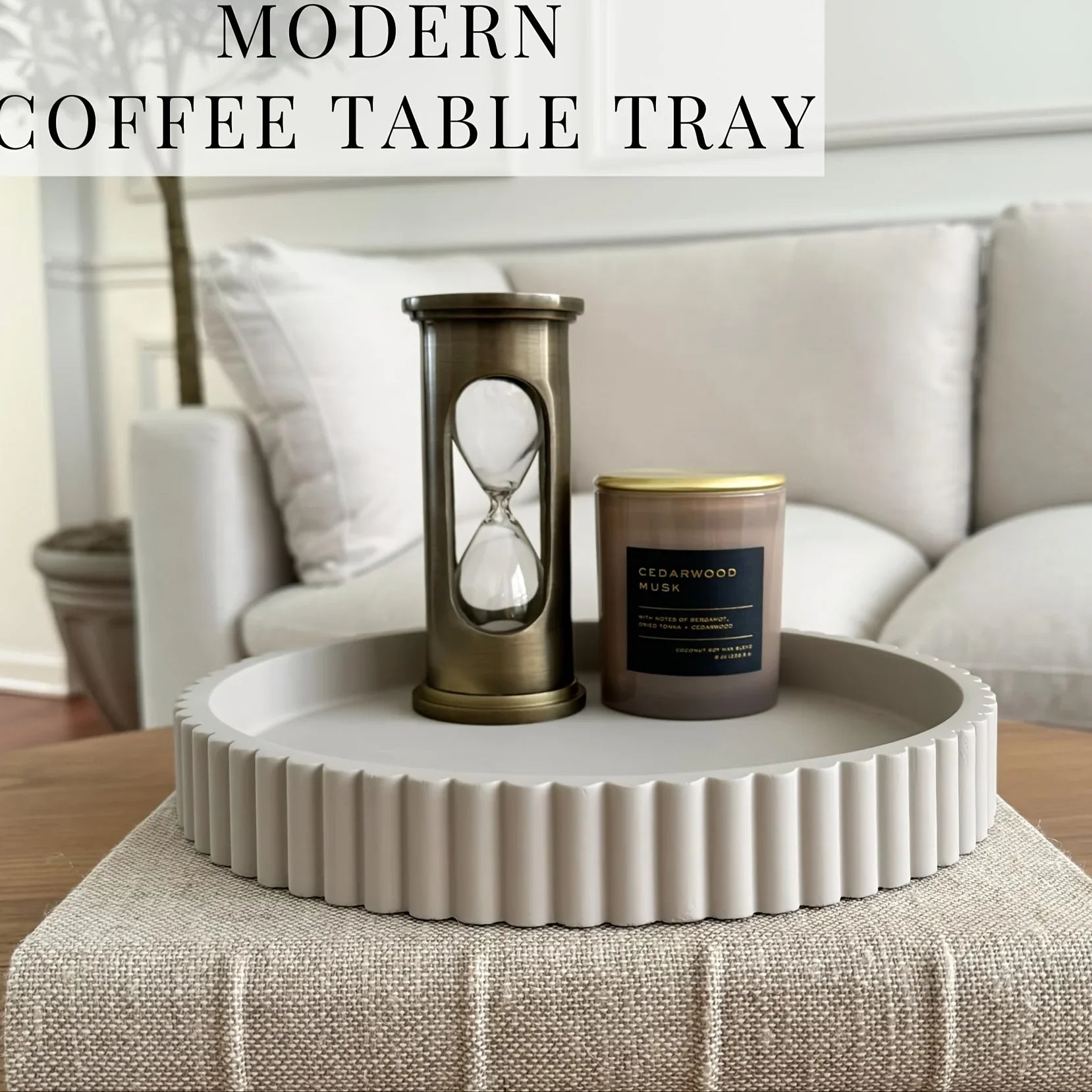Vintage Solid Pattern Wood Decorative Tray, Powder Coated Finish, Round Centerpiece for Coffee Table,... - House Of Avana