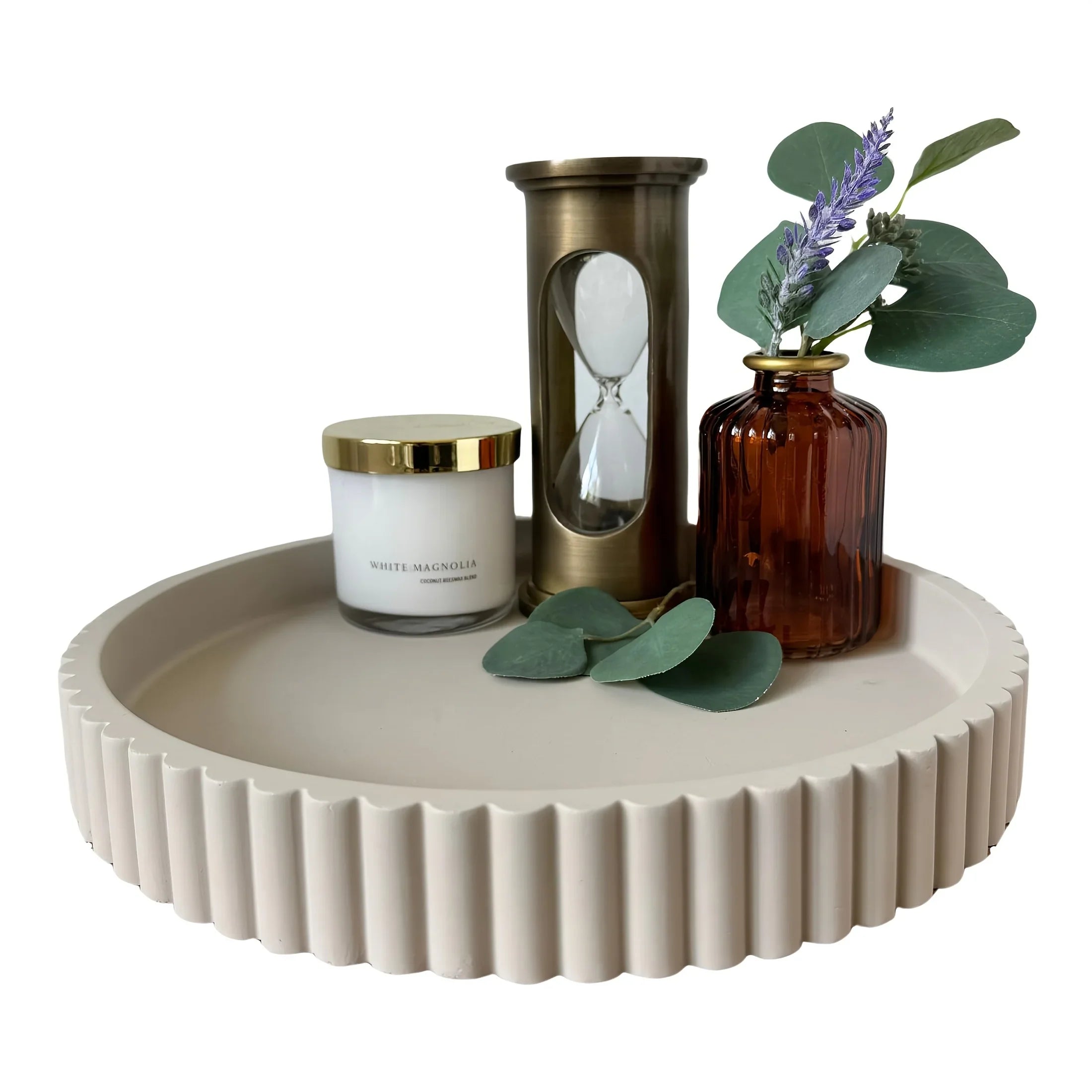 Vintage Solid Pattern Wood Decorative Tray, Powder Coated Finish, Round Centerpiece for Coffee Table,... - House Of Avana