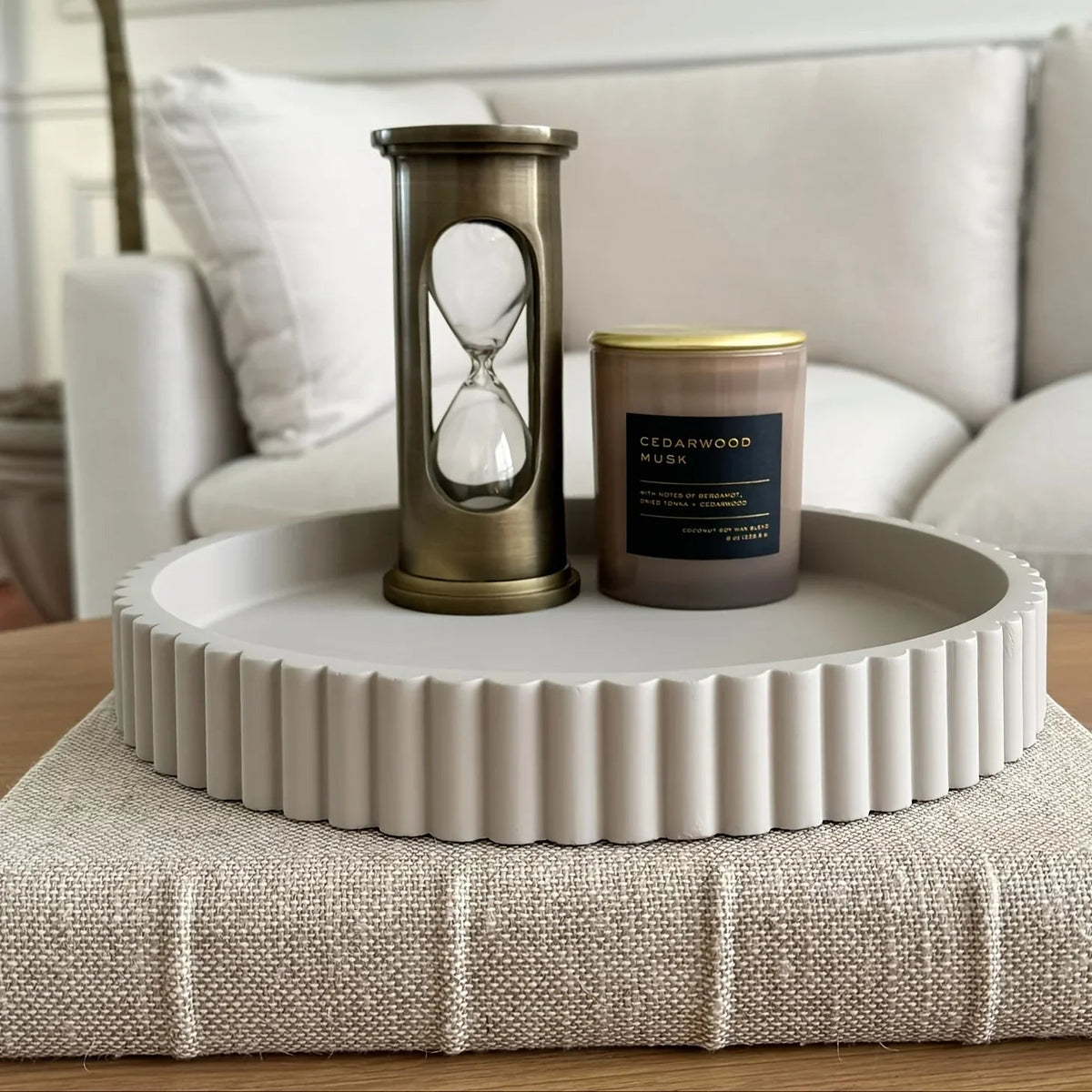 Vintage Solid Pattern Wood Decorative Tray, Powder Coated Finish, Round Centerpiece for Coffee Table,... - House Of Avana [[SKU:HOA-COF-021]]