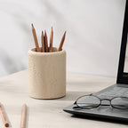 1pc Bohemian Style Pen Holder with Stone Pattern, Multi-Functional Desktop Organizer for Office Desk, Cute Aesthetic Makeup Brush Storage Box, Portable Polished Finish, Ideal for Home Office Art Supplies, Office Supplies And House Of Avana