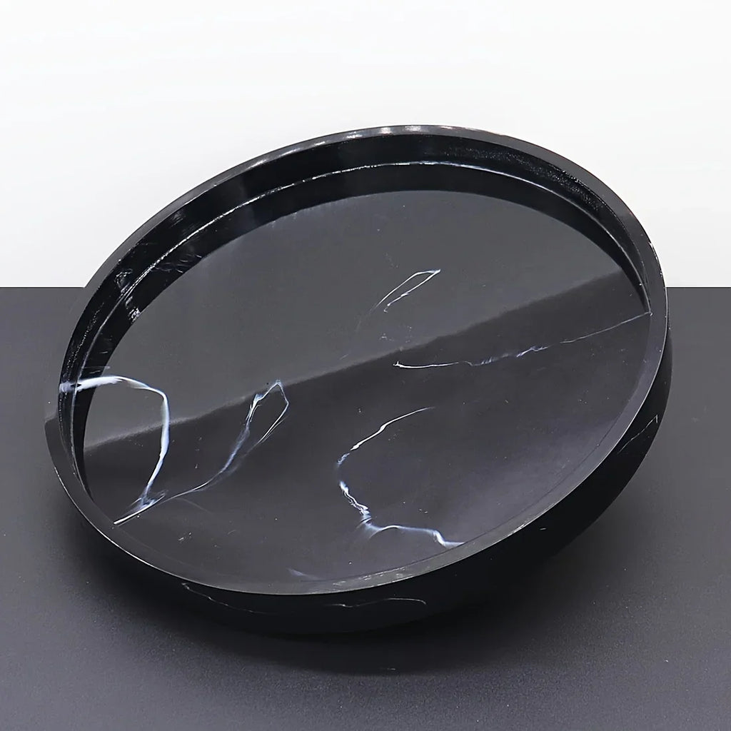 Elegant Black Circular Resin Tray - 27.43cm Hand-polished, Multi-purpose Vanity Organizer for Bathroom,... - House Of Avana