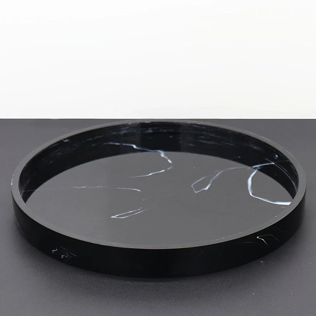 Elegant Black Circular Resin Tray - 27.43cm Hand-polished, Multi-purpose Vanity Organizer for Bathroom,... - House Of Avana