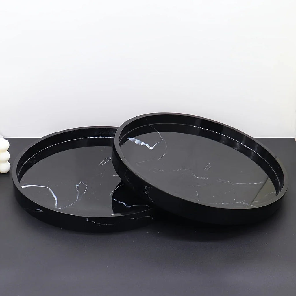 Elegant Black Circular Resin Tray - 27.43cm Hand-polished, Multi-purpose Vanity Organizer for Bathroom,... - House Of Avana