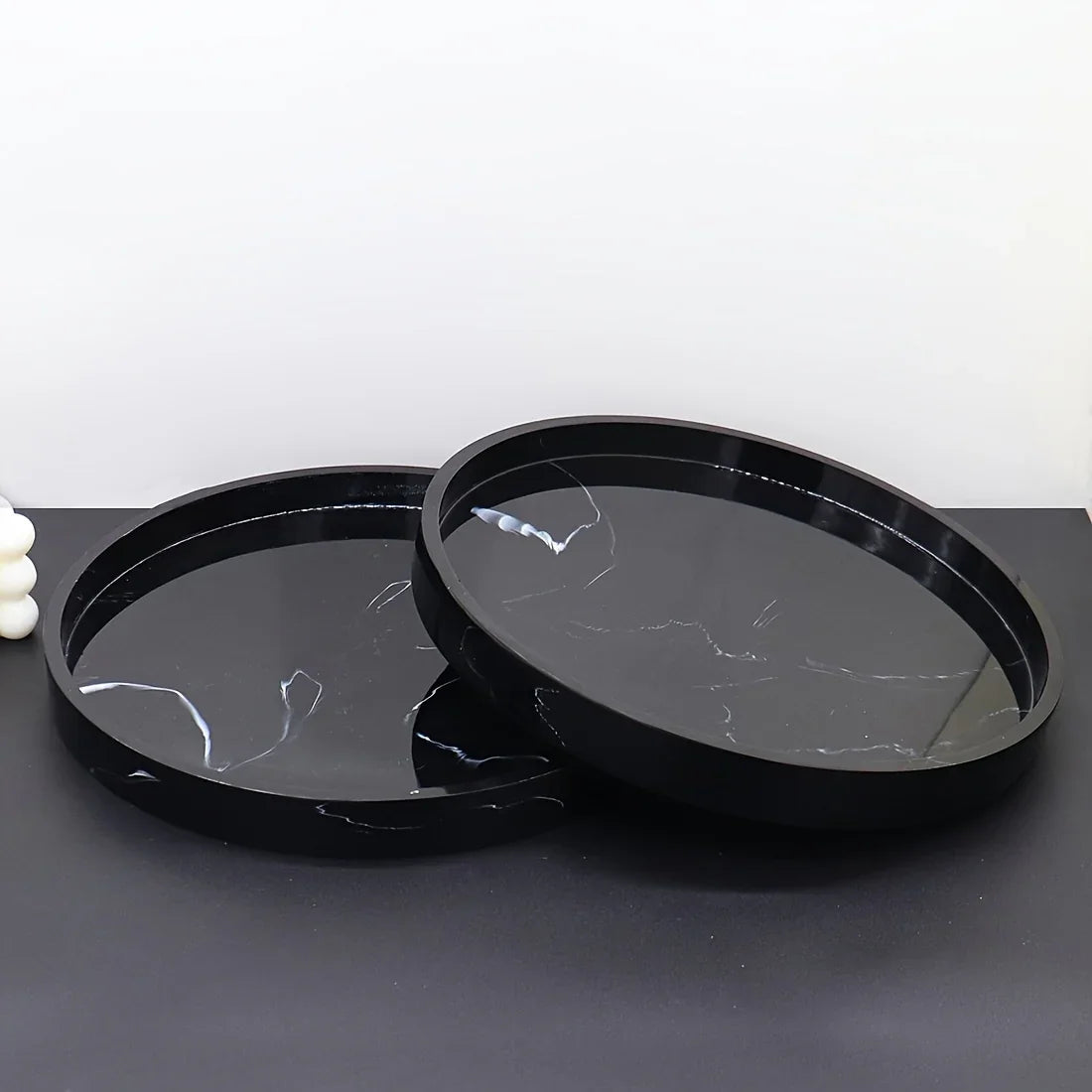 Elegant Black Circular Resin Tray - 27.43cm Hand-polished, Multi-purpose Vanity Organizer for Bathroom,... - House Of Avana