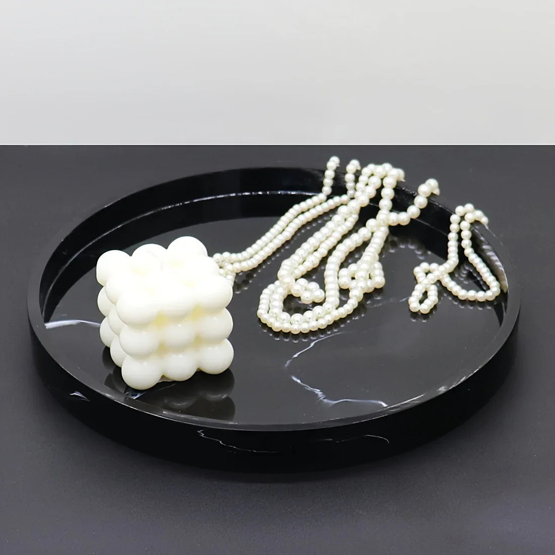Elegant Black Circular Resin Tray - 27.43cm Hand-polished, Multi-purpose Vanity Organizer for Bathroom,... - House Of Avana [[SKU:HOA-TRY-011]]